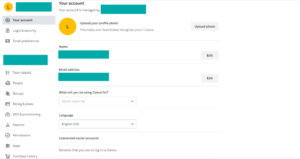 Canva account settings screen