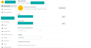 Canva account settings screen